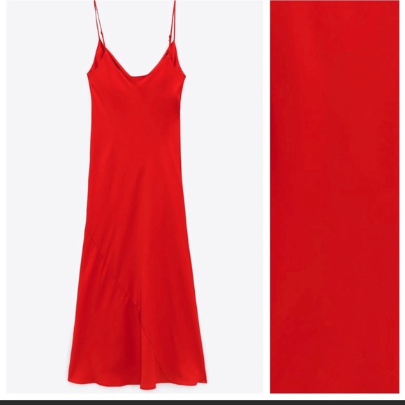 Zara bright Red Satin Effect Lingerie Style maxi Cowl Neck Dress Size XS NWT - Picture 11 of 16